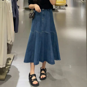 กระโปรงยีนส์เอวสูงทรงเอเข้ารูปสำหรับผู้หญิงไซส์ใหญ่ ฤดูร้อนปี 2025 กระโปรงทรงร่มทรงเอเข้ารูปสุดหรูหรา