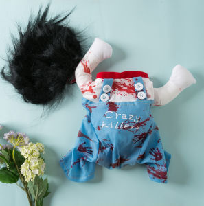 Lovinland Dog Halloween Clothes Deadly Doll Cosplay Costume Funny Novelty Cat Clothes with BloodKnife Dog Costume for Halloween Party Dress Up Supplies