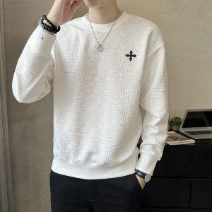 ROMON | Romon Mens Knitted Long Sleeve Sweatshirt Spring Autumn Fashion Brand Round Neck Embroidered T-shirt Loose Fit Urban Style