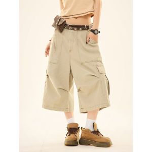 กางเกงขาสั้นทรงหลวมสไตล์ย้อนยุคแบบอเมริกันสำหรับฤดูร้อน กางเกงขายาวทรงตรงสำหรับใส่ทำงานสำหรับทั้งชายและหญิง กางเกงขายาวทรงหลวมสำหรับใส่ทำงาน