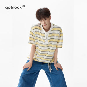 QOTRIOCK | Henry Neck Stripe T-shirt