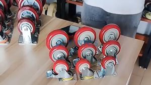Xximos 3 To 5 Pu Push Cart Wheel Trolley Red Caster Wheels Brake Trolley Wheel Fixed /Swivel / Brake