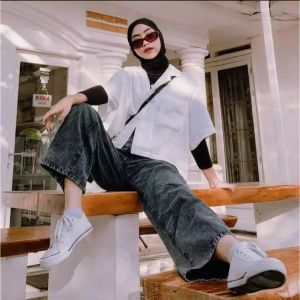 HIGHWISH OVERSIZE BAGGY KOREAN STRAIGH JEANS WANITA TERBARU