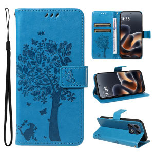 Leather Wallet Flip Case for Motorola Moto Edge 60 70 X70 Air G86 G56 G06 G67 Pro Fusion Power | Cat Tree Embossed Design