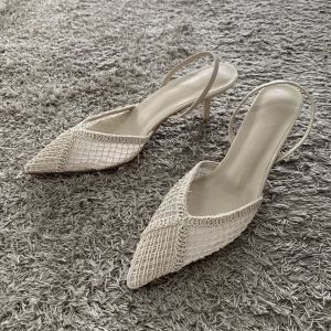 2026 Fashion Hollow Mesh Woven Brand Pumps Women Comfort Pointed Toe Shallow High Heels Sandals Elegant Thin Heel Designer Shoes