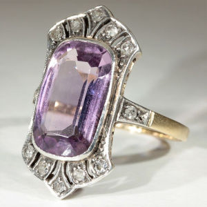 Huitan Geometric Design Women Two Tone Ring Vintage Party Elegant Daily Accessories Inlaid Shiny Purple CZ Fashion Lady Jewelry