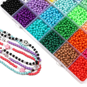 ชุดคิทลูกปัดอะคริลิค24สี4มม. 3600ชิ้น/กล่องสำหรับสร้อยคอสร้อยข้อมือพวงกุญแจเครื่องประดับงานประดิษฐ์ทำมือแบบ DIY