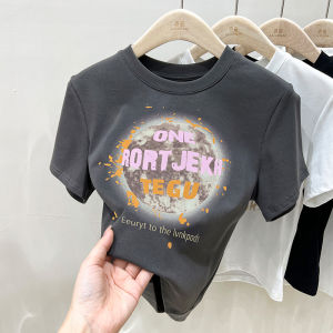 Áo Thun Tay Ngắn in Hình Bướm Cổ Điển Mỹ Cho Nữ Mùa Hè Thiết Kế Nhỏ Gọn Ngắn Áo Thun Cotton Co Giãn Thường Ngày