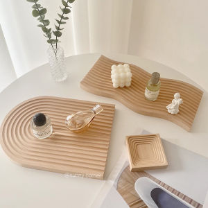 INS Style Creative Asymmetrical Wooden Tray Decoration Japanese Desktop Aromatherapy Tray Storage Photo Props