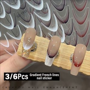 Dorisna 3/6 cái Gradient pháp dòng nhãn dán móng nghệ thuật đen/trắng tự dính trượt thiết kế Stencil hướng dẫn cho tự làm trang trí móng
