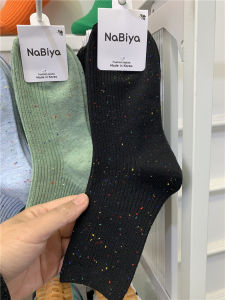 Nabiya Korean Womens Socks Dongdaemun 2023 New Arrival Sweet Colorful Dot Vertical Stripes Sunken Stripe Cotton Mid-Calf Length Socks