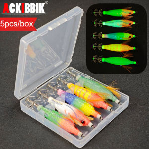 5pcs/box Horizontal Egi Set 8cm Glow Horizontal Squid Jig Real Shrimp Fishing Lure Saltwater Cuttlefish UV Shrimp Hanchi Baits