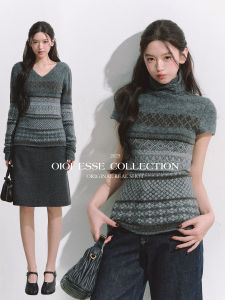 OIOI ESSE | Áo Sweater Cao Cổ Jacquard Ôm Body Hai Phiên Bản Màu Xám