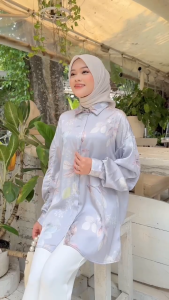 MDLY Baju kemeja blouse atasan wanita/Baju Atasan Bahan Silk/Atasan Motif Print/Ideline Shirt by mdly