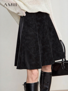 AMII | High Waist A-line Skirt Vintage Suede-like Slim