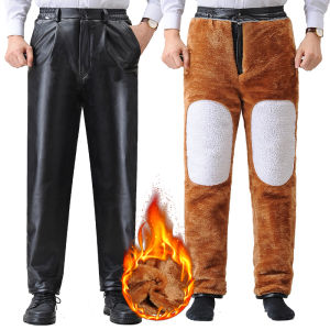 Thickened Fleece Winter Leather Pants for Men Windproof Waterproof Motorcycle Riding Warm Cotton Pants plus Size Delivery Driving