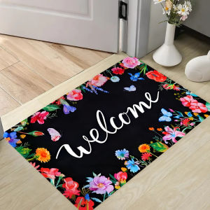 Charming Warm Welcome Home Sweet Home Doormat Floral Sunflower Pumpkin Print Soft Non Slip Carpet for Entryway Indoor Outdoor