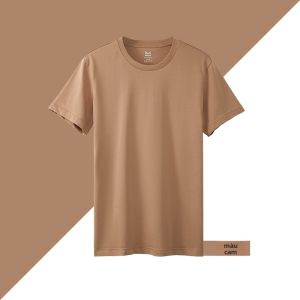 Áo thun MiiOW nam làm bằng vải cotton tay ngắn cổ tròn màu trắng nhanh khô thoáng khí