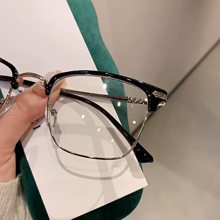 Korean Fashion Anti-Blue Light Glasses High-End Half-Rim Metal Glasses Detachable Lenses Cermin Mata