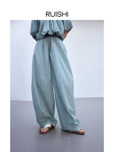 Ruishi Detachable Waist Belt Lightweight Cotton Casual Pants Loose Lazy Style Balloon Pants Women Summer Straight Leg Trousers