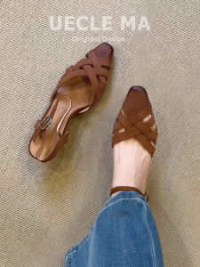 MASHUJIA | Leather French Style Retro High Heel Sandals