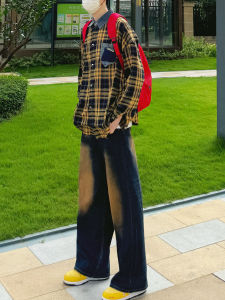 A XINGX Original Autumn Youth Sense Neutral Gingham Shirt Patchwork Loose-Fitting Coat Top Trendy Stylish