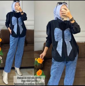 Setelan Wanita Dewasa Buffy Setcel Pita Jeans Lovita