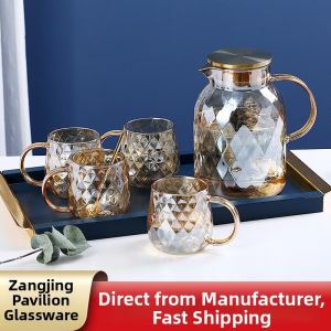 Gold Trimmed Glass Water Pitcher Set