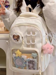 OUDENGPAI | Túi học sinh nữ dung tích lớn trong suốt chống thấm nước có lớp lót trong suốt Túi học sinh phong cách đại học hai vai