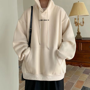 Heavyweight Pure Cotton Fleece Lined Oversize Hoodie Mens Loose Outerwear White Grey Autumn Winter New Style Sweatshirt