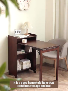 Folding Solid Wood Desk and Bookshelf Integrated Bedroom Computer Desk for Reading Studying and Writing