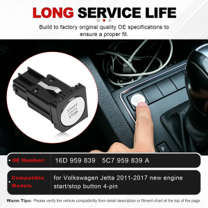 16D959839 Car Engine Switch Start Stop Push Button 4 Pin 5C7959839A For Sagitar 2013-2021 Jetta 2011-2017