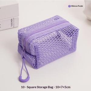 【M】Portable Honeycomb Mesh Cosmetic Storage Bag With Zipper Breathable Design For Travel School Office Daily Use