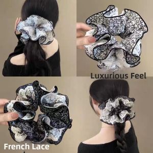 2025 New French Vintage Floral Large Bow Hair Ties Women High Sensation Hair Bands Headbands Hair Accessories Flower Headpieces