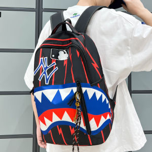 clu 2026 New Trendy Shark Graffiti Printed Backpack Casual Street Trendy Versatile Schoolbag ulc