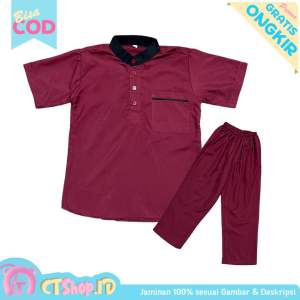 CTSHOPID BAJU KOKO ANAK LAKI-LAKI LENGAN PENDEK WARNA MERAH MAROON SETELAN ANAK MUSLIM USIA 3-11 TAHUN BISA COD
