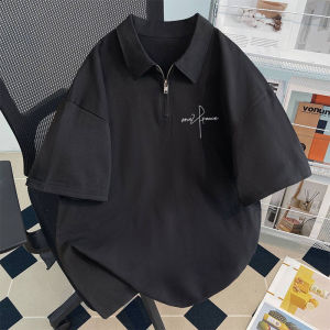 Teenage Boys Polo Shirt Short Sleeve Zipper High Street Style Cotton T-Shirt Geometric Pattern Print Loose Fit Summer Fashion