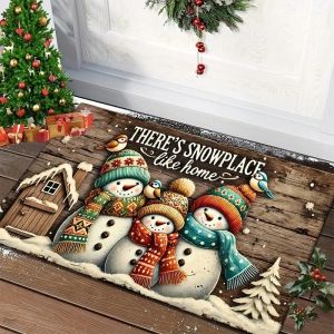 VIKAMA Christmas Snowman Welcome Mat - Washable Bedroom Kitchen Entrance Floor Mat Anti-Slip Carpet Holiday Home Decoration