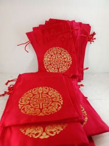 ถุงมงคล ถุงแดงอักษรฮกโชคลาภผ้าหนา