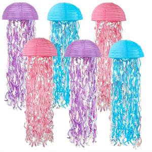 5pcs Jellyfish Half Circle Paper Lantern Set Gradient Colorful Lantern Mermaid Themed Underwater Ocean Birthday Decoration