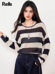 Puella | Casual Loose Drop Shoulder Sleeve Knit Sweater with Lace-up Stripes
