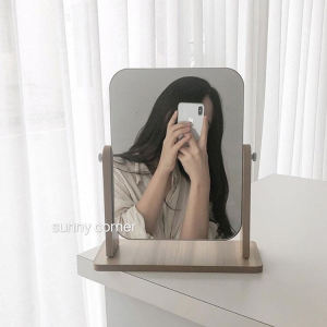 INS Style Student Dormitory Desktop Desktop Makeup Mirror Korean Style Minimalist Wooden Dressing Mirror Bedroom Online Celebrity Mirror
