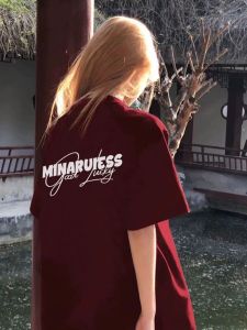 American Style Pure Cotton Short Sleeve T-Shirt Womens Summer New Style Half Sleeve Top Body Disappearance Design Sense