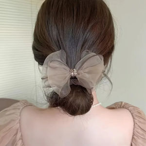 Elegant Retro Rhinestone Bow Headbands - Elastic Fabric Mesh Solid Color Ideal For Weddings Parties Daily Use Female