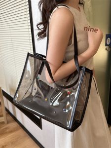 Transparent Jelly Colorful Gemstone Tote Bag for Women Stylish Large Shopping Satchel with Double Root Shoulder Strap