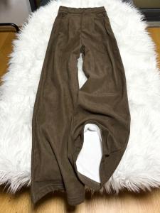 กางเกงขายาวผ้าคอร์ดูรอยหนาสไตล์ยุโรปสำหรับฤดูใบไม้ร่วงและฤดูหนาว กางเกงขายาวทรงหลวมสบาย ๆ สำหรับผู้หญิง