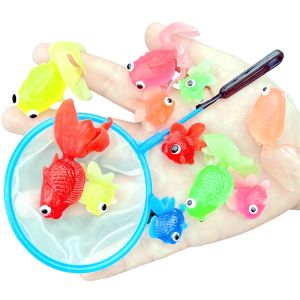 Soft Rubber Simulation Goldfish Set with Net Childrens Toy Fishing Game Aquarium Decoration Fish Model Doll Static Animal Model