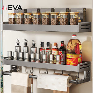 Kitchen Storage Rack Seasoning Rack Multi functional Wall Mounted Rack with Hook Towel Bar