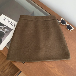Gray Woolen Mini Skirt Womens Spring Autumn Thickened A-Line High Waist Slim Fit Bodycon Short Skirt Korean Style Commute