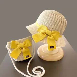 Kids Hat For Girls 3-8Y Straw Childrens Sunshade Cap Bag Summer Baby Travel Sunscreen Beach Hat Sun Fisherman Cap Fashion Style